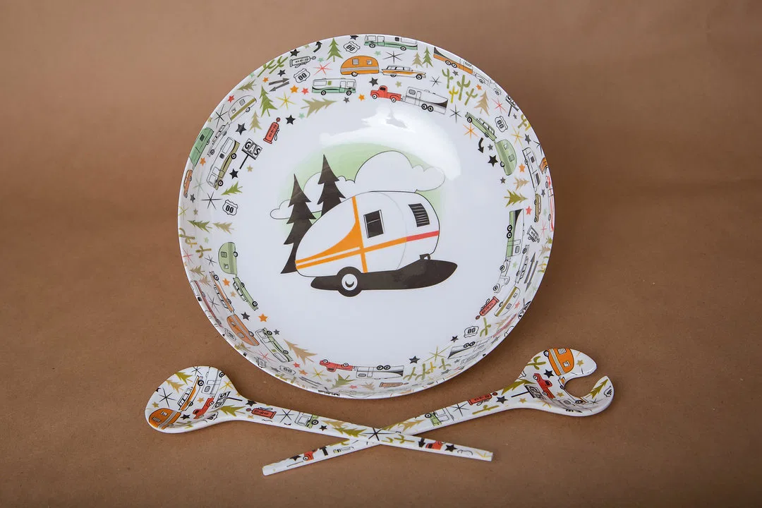 CC-003 – CAMP CASUAL Dish Set, Multiple Color Melamine With Serving Bowl And Server Set BPA free
